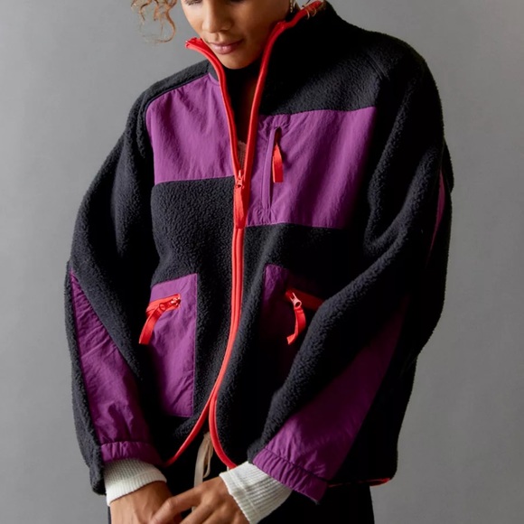 NEW UO Bruce Fleece Spliced Zip Up Jacket - Picture 8 of 8